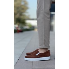 DMR Elegance BA0339 Bağcıksız Kadife Kahverengi Beyaz Taban Günlük Erkek Ayakkabı