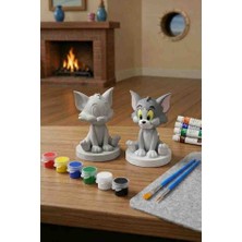 Kendin Boya Sevimli Kedi Figürü Seti – 3D Tasarım Eğitici Boyama Kiti