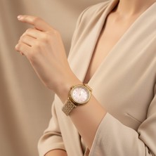 Stil İncisi Stil Incisi Gold Luxury Watch, Pembe Zirkon Taşlı Çelik Saat