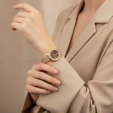 Stil İncisi Stil Incisi Gold Luxury Watch, Siyah Zirkon Taşlı Çelik Saat