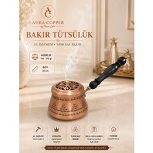 Aura Copper Bakır Tütsülük Ahşap Saplı El Işlemeli Dekoratif Tütsü Kabı 22 cm