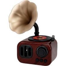 Retro Gramofon Figürlü Kurmalı Müzik Kutusu 14X9X6 cm Ahşap Görünümlü Altın Trompetli Nostaljik Dekor