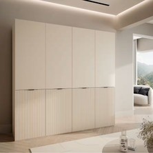 Hernest 4 Kapaklı Gardırop Modern Çok Raflı Elbise Dolabı Askılı Gardırop Bej 4 Bölmeli