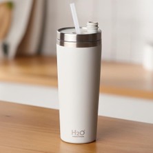 Paslanmaz Çelik Pipetli Termos Kupa - 660 ml Büyük Boy Venti - ve Soğuk Tutan Mug - Araç ve Ofis Tipi Bardak Gri