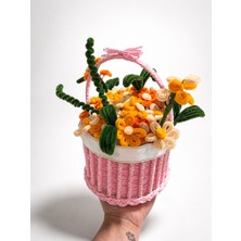 Lesa Flowers El Yapımı Şönil Çiçek Sepeti – Dekoratif Papatya Aranjmanı – Kalıcı Hediye – Pembe Sepet