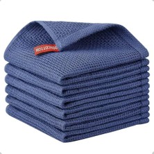 Bezleri 6'li Paket 100 Pamuk Gofret Dokuma Süper Yumuşak Emici Bulaşık Havlusu Çabuk Kuruyan Çay Havlusu Seti Çabuk Kuruyan Temizlik Bezleri 30X30 cm Lacivert