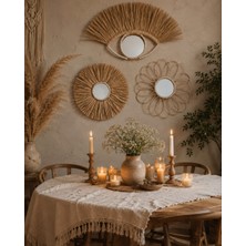 Furestan Home & Living El Yapımı Doğal Rafya (Muz Lifi) Bohem Duvar Ayna Seti 3'lü Dekoratif