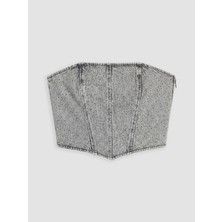 Lc Waikiki Yeni Sezon Straplez Yaka Taşlı Crop Jean Bluz