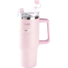 Tantitoni TNT-8695835422695-TRINK KA102PTDESAP-AÇIK Pembe Desenli Paslanmaz Çelik Pipetli Termos Bardak 1.2l