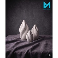 Mergen Art Modern Kıvrımlı 3'lü Dekoratif Vazo Seti – Seramik Görünümlü Mat Doku, Ev Dekorasyon