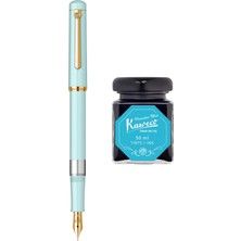 Wiz Design - Scrikss Pistonlu Mint Dolma Kalem + Kaweco 50 ml Cennet Mavisi Şişe Mürekkep