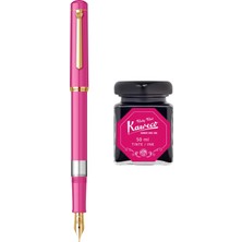 Wiz Design - Scrikss Pistonlu Pembe Dolma Kalem + Kaweco 50 ml Yakut Kırmızı Şişe Mürekkep