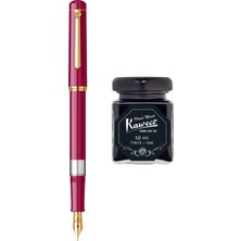 Wiz Design - Scrikss Pistonlu Fuşya Dolma Kalem + Kaweco 50 ml Siyah Şişe Mürekkep