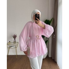 RFK Butik Kadın Balon Kol Bubble Kemerli Tunik - Pembe