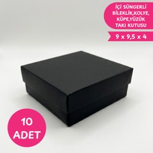 Meg Tasarım Dünyası Içi Süngerli Siyah Takı ve Hediye Kutusu - Kolye, Yüzük, Küpe, Bileklik Uyumlu (9x9,5x4 Cm)
