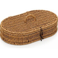 Welcomein Kapaklı Rattan Oval Organizer Sepet Hasır Saklama Kutusu Çok Amaçlı Dekoratif Düzenleyici Kapaklı Organizer