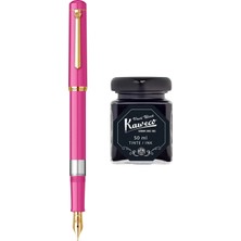 Wiz Design - Scrikss Pistonlu Pembe Dolma Kalem + Kaweco 50 ml Siyah Şişe Mürekkep
