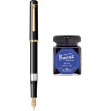 Wiz Design - Scrikss Pistonlu Siyah Dolma Kalem + Kaweco 50 ml Mavi Şişe Mürekkep
