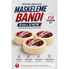 Bumy 3 Adet Ekonomik Maskeleme Bandı Bant Set 18 mm x 25 Metre Iz Bırakmayan Boya Bandı Güçlü Yapışkanlı Krep Kağıt
