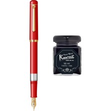 Wiz Design - Scrikss Pistonlu Kırmızı Dolma Kalem + Kaweco 50 ml Siyah Şişe Mürekkep