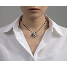 Fm 💎 Premium Gümüş Renk Parlak M Harf 316L Çelik Kolye (45CM Uzunluk)