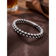 Parmas Design Hematit ve Çelik Halatlı Beyaz Premium Hediye Erkek Bileklik 01867