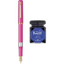 Wiz Design - Scrikss Pistonlu Pembe Dolma Kalem + Kaweco 50 ml Mavi Şişe Mürekkep