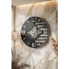 Asse Tasarım Premium Rotating Gears Mirror Wall Clock Hareketli Döner Çark 50CM Ant-Siy-Gümüş