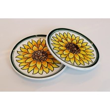 Muguetarts %100 El Emeği Ay Çiçeği Desenli Fincan Tabağı 2'li 10,5 cm