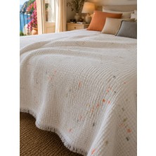 HB&Victory %100 Pamuk 5 Katlı Müslin Yatak Örtüsü Çift Kişilik 220X230 cm El Yapımı Batik Desenli Ivory Pike