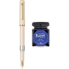 Wiz Design - Scrikss Pistonlu Bej Dolma Kalem + Kaweco 50 ml Mavi Şişe Mürekkep