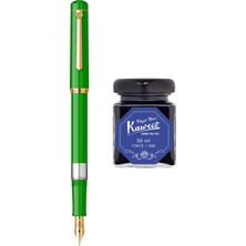 Wiz Design - Scrikss Pistonlu Yeşil Dolma Kalem + Kaweco 50 ml Mavi Şişe Mürekkep