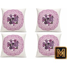Medet Home Kırlent 9 4'lü Dekoratif Kırlent Kılıfı Seti 45X45 cm Kırmızı Çiçek Desenli Modern Salon ve Koltuk Yastık Kılıfı Gizli Fermuarlı
