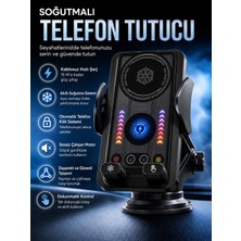 Azurtech 15W Kablosuz Şarjlı Soğutmalı Araç Içi Telefon Tutucu | Otomatik Kilitleme | Akıllı Soğutma Fanı | Dokunmatik Sensör | Vakumlu Cam & Torpido Montajı