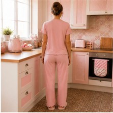 Kadın Alaçatı Model Gömlek Kısa Kollu Pijama Takımı