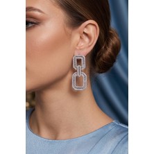 Callerrons Accessories Gümüş Renk Zirkon Taşlı Kare Model Kadın Abiye Küpe - EBJ260701W44209