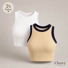 Cherry Butik Halter Yaka Crop Bluz