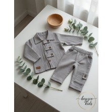 Beyzco Kids Erkek Bebek Düğme Detaylı Müslin Alt Üst Takım