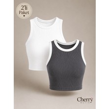 Cherry Butik Halter Yaka Crop Bluz