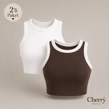 Cherry Butik Halter Yaka Crop Bluz