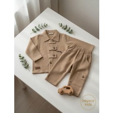 Beyzco Kids Erkek Bebek Düğme Detaylı Müslin Alt Üst Takım