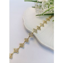 Halley Concept Vıp Gold Yelpaze Desenli Zirkon Taşlı 14K Altın Kaplama Çelik Bileklik