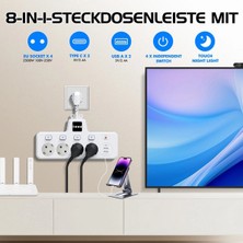 Akıllı Bayi Termal Akım Korumalı 4’lü Duvar Tipi Priz 2x USB 2x Type-C Çıkışlı Grup Priz Çoğaltıcı