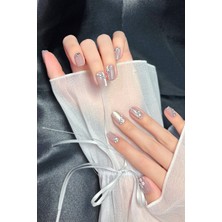 Easy Beauty Small Beden Çiçek Desenli Kısa Küt 10 Adet Takma Tırnak Seti T050