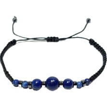 JTSS26BLK1870 Lapis Lazuli ve Hematit Doğaltaş Makrome Ip El Örmesi Sarı Gold Siyah Unısex Bileklik Garantili Kutulu Janti Bileklik