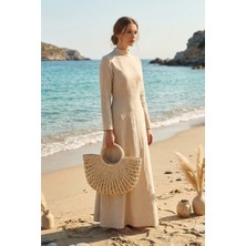 Marina Swimwear Yarım Ay Hasır Çanta - Krem CNT2601-3