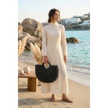 Marina Swimwear Yarım Ay Hasır Çanta - Siyah CNT2601-2