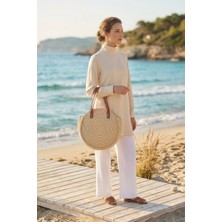 Marina Swimwear Dairesel Hasır Çanta - Bej CNT2602-1