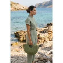 Marina Swimwear El Örgüsü Hasır Çanta - Yeşil CNT2603-5