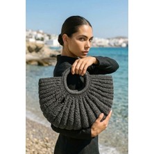 Marina Swimwear El Örgüsü Hasır Çanta - Siyah CNT2603-4